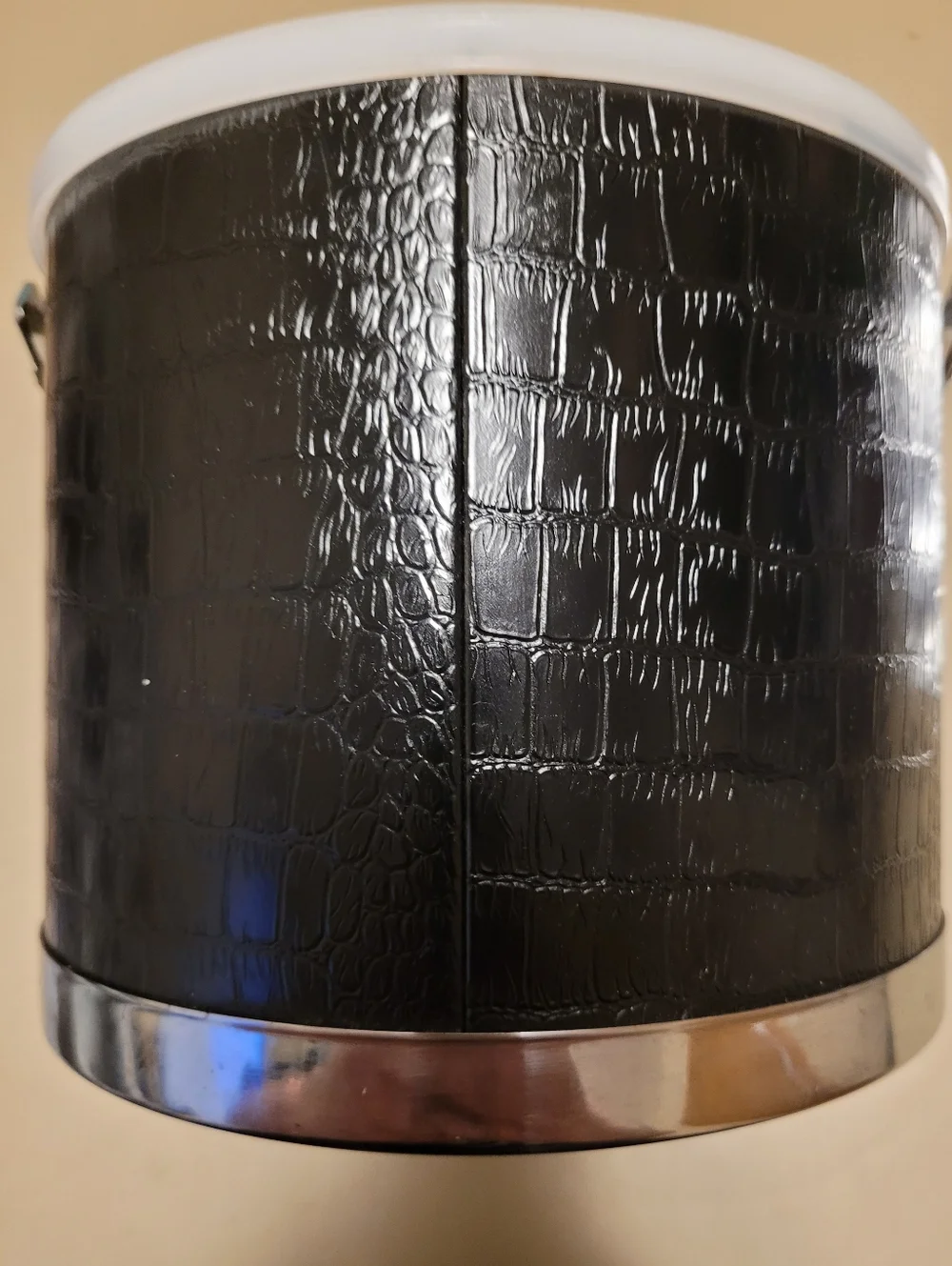 Vintage Atapco Ice Bucket Black Faux Alligator Chrome Mid Century Modern.